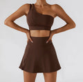 Ribbed One Shoulder Stretch Yoga Bra & Shockproof Women's Activewear Set - EssentialEssentials1
